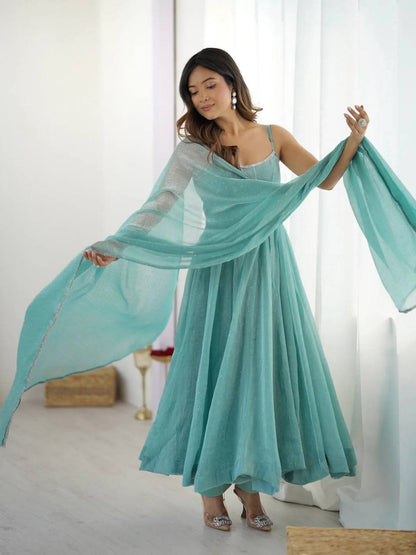 Aqua Blue Graceful Comfort And Stylish Anarkali