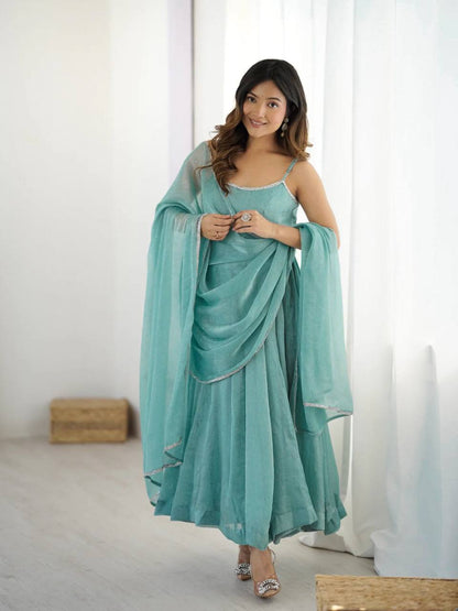 Aqua Blue Graceful Comfort And Stylish Anarkali