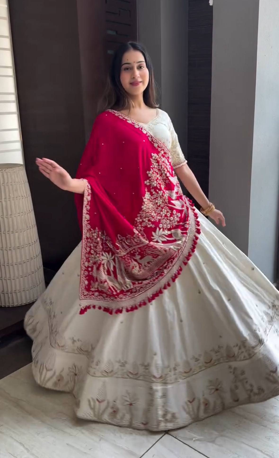 Raangili Embroidered Lehenga with Heritage Rani Pink Dupatta