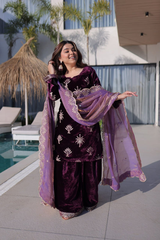 Meher Plum Velvet Suit